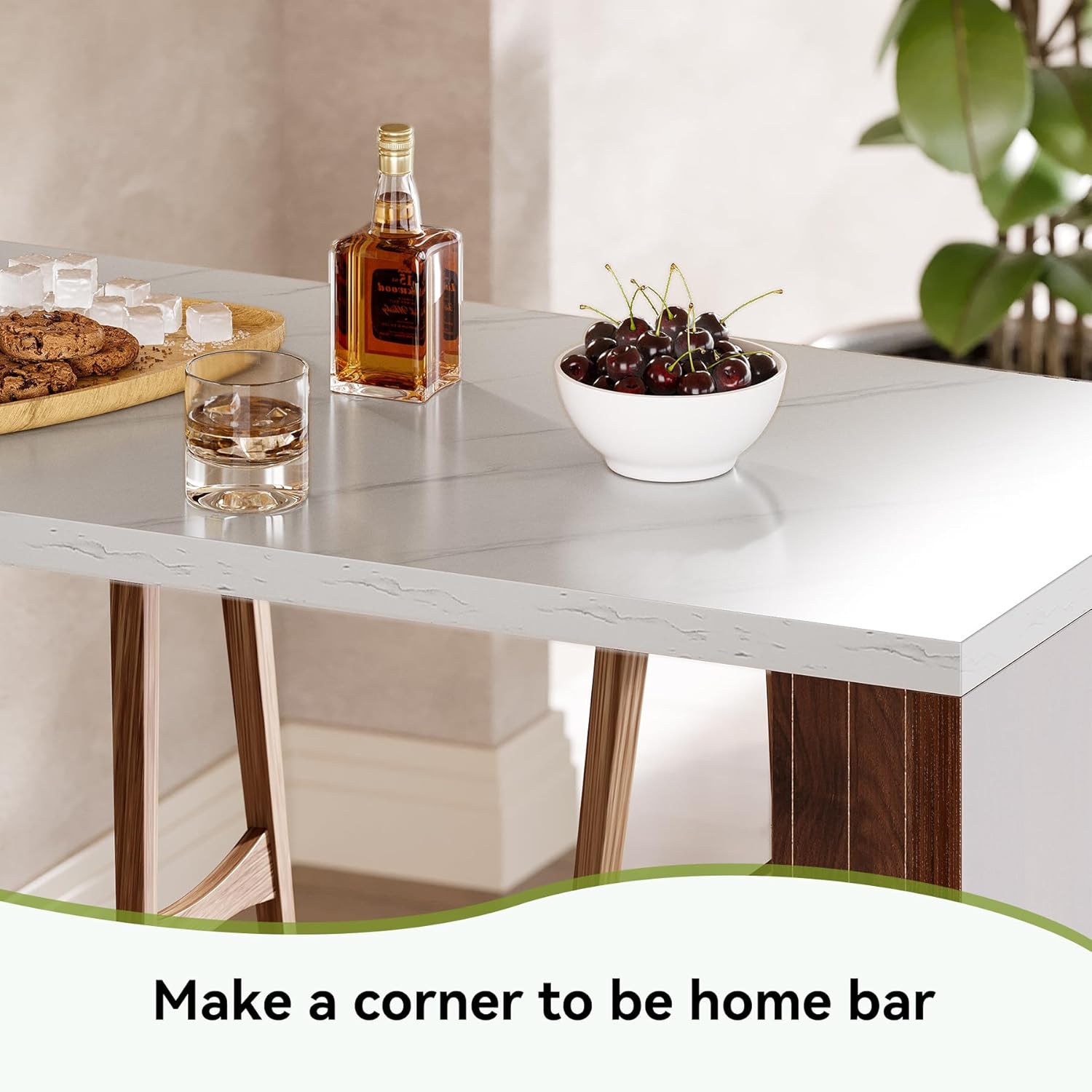 55" Home Bar Table with a Faux Marble Finished Tabletop